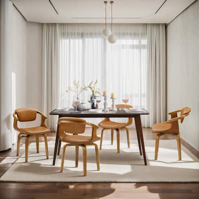 Art Leon Set of 4 Wood and Faux Leather Swivel Chairs