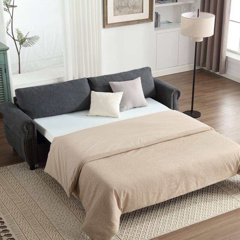 U_Style 80.7'' 2-in-1 Sofa Bed Sleeper with Large Mattress, for Living Room Spaces Bedroom - DARK GREY