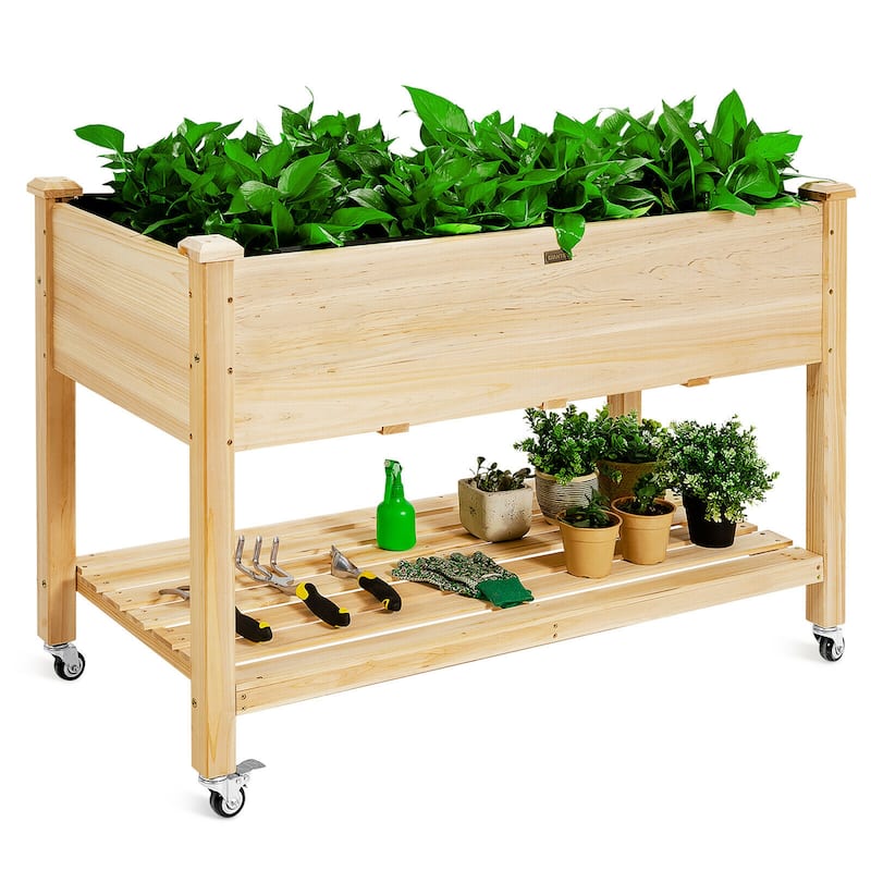 Gymax Raised Garden Bed Wood Elevated Planter Bed w/Lockable Wheels - See Details