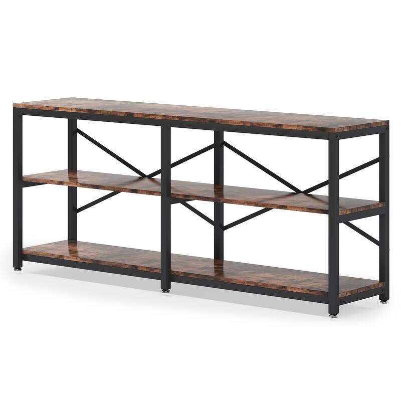 70.9" Extra Long Console Table with Storage Shelves, 3-Tier Sofa Table Behind Couch,Entryway Table with X-Frame Metal Design - Rustic Brown