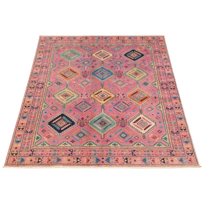 ECARPETGALLERY Hand-knotted Uzbek Ghazni Violet Wool Rug - 4'9 x 6'6