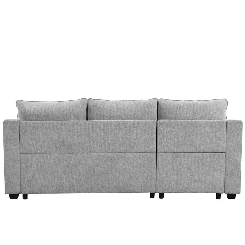 90" Pull Out Sleeper Sofa L-Shaped Couch Convertible Sofa Bed with Storage Chaise, Storage Racks and USB Ports, Light Brown