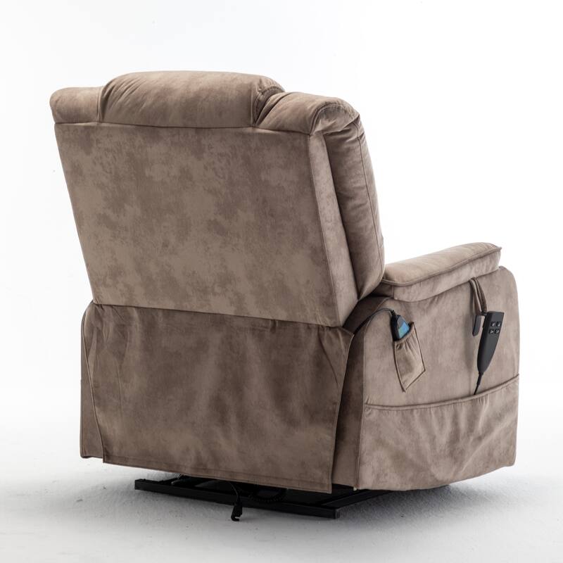 Beige Oversized Electric Recliner with OKIN Motor, 180° Lay Flat Function, Extra-Wide Seat, and Side Storage Pockets