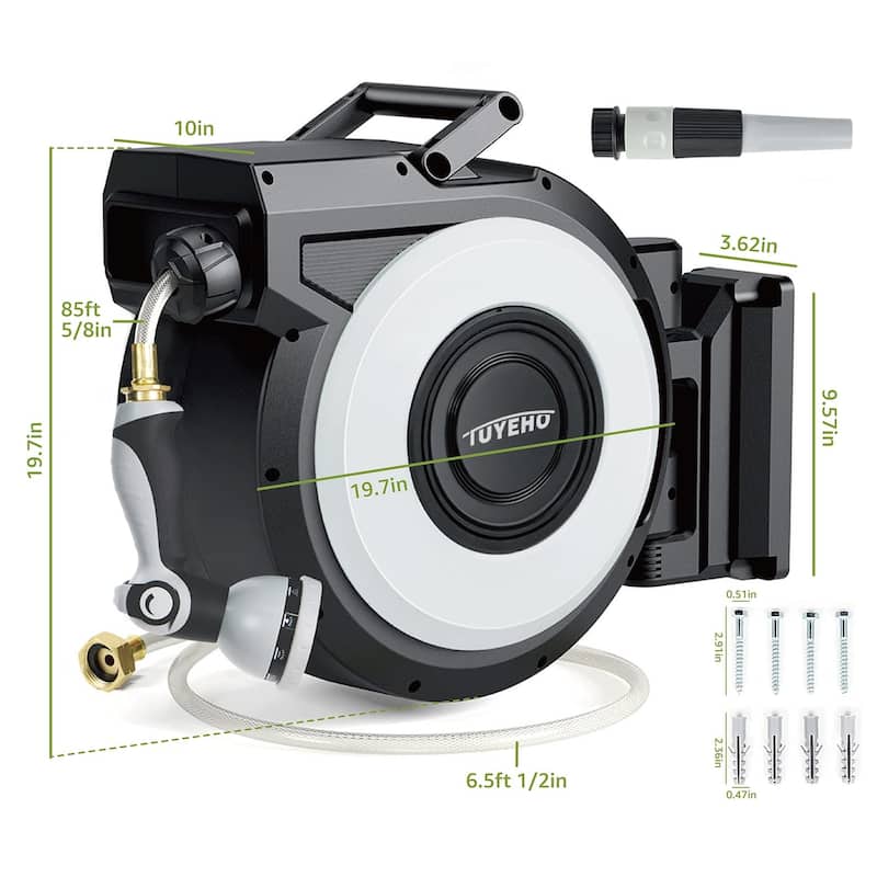 Retractable Garden Hose Reel 5/8 Inch x 85 FT, Wall Mount Hose Reels w