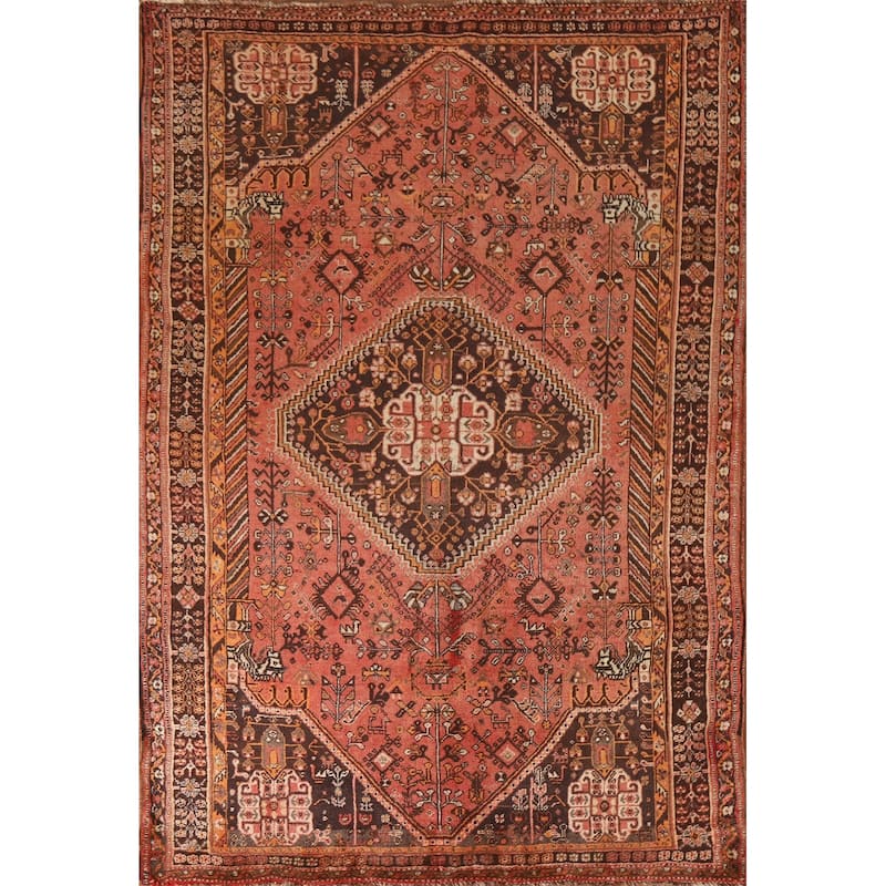 Handmade Vegetable Dye Shiraz Persian Vintage Area Rug - 5'1"x 7'10"
