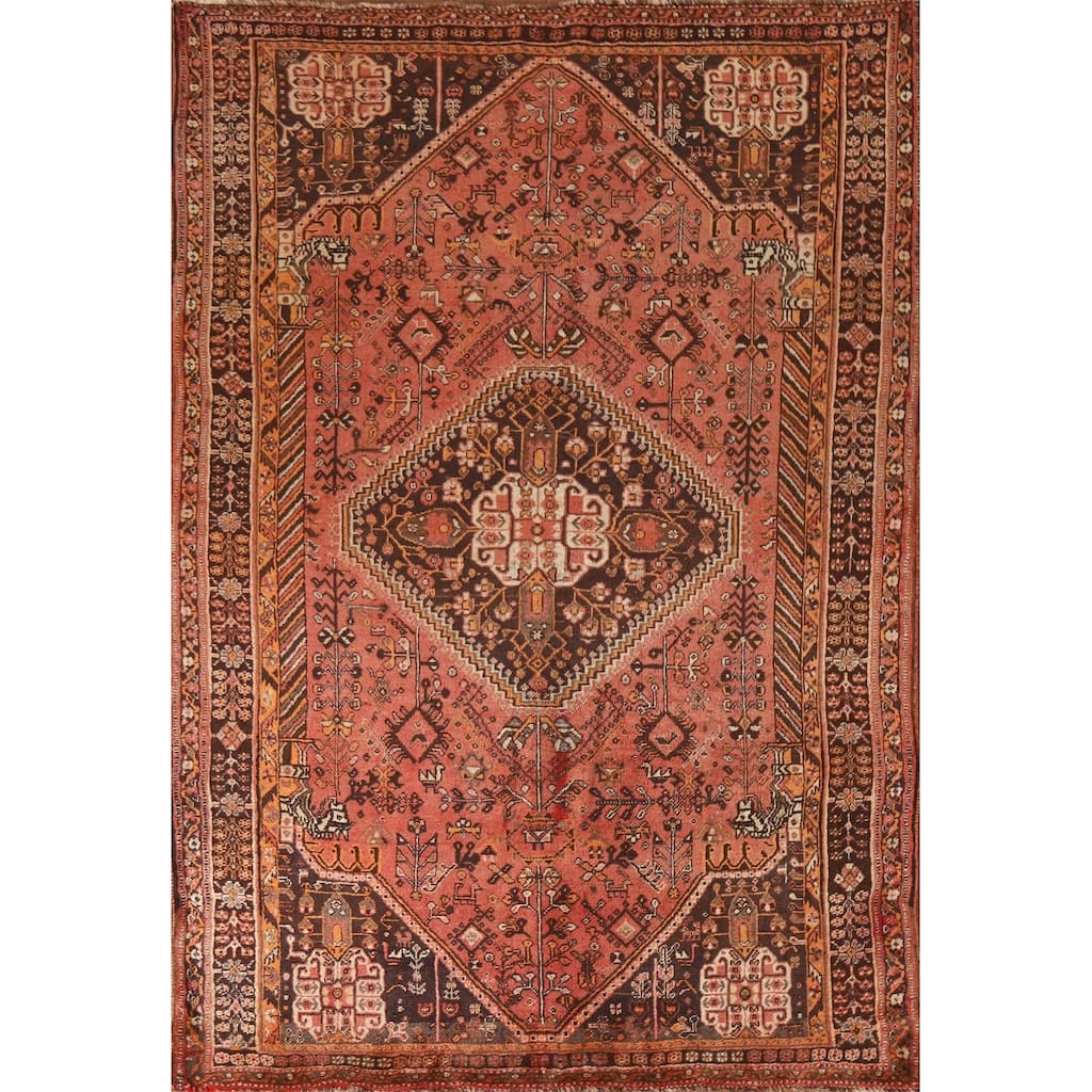 Handmade Vegetable Dye Shiraz Persian Vintage Area Rug - 5'1"x 7'10"