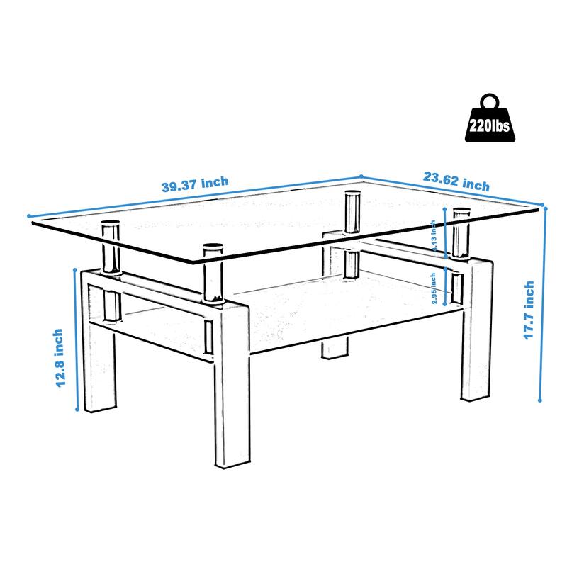 Rectangle Glass Coffee Table with Storage Shelf