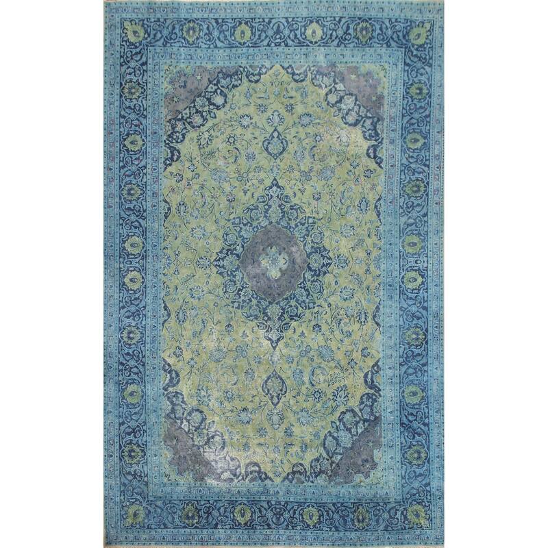 Hand Knotted Oriental 100% Wool Carpet Traditional Floral Green Mashad Area Rug - 11' 8'' X 8' 0''