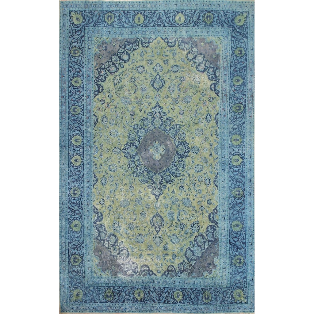 Hand Knotted Oriental 100% Wool Carpet Traditional Floral Green Mashad Area Rug - 11' 8'' X 8' 0''