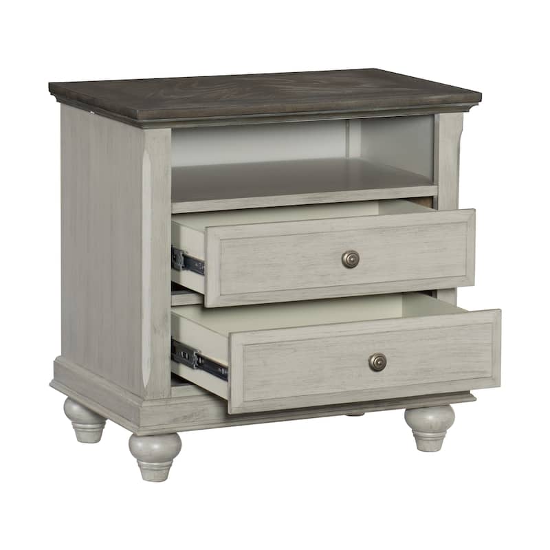 Classic 1pc Nightstand with 2x Drawers and Storage Cubby Top Modern Farmhouse Design Bedroom Furniture Side Table