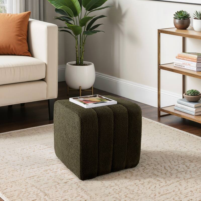 Modern Ottoman with Channel-Tufted Design - Upholstered Accent Cube