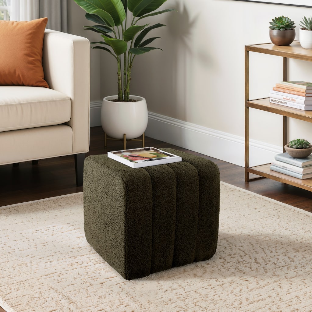 Modern Ottoman with Channel-Tufted Design - Upholstered Accent Cube