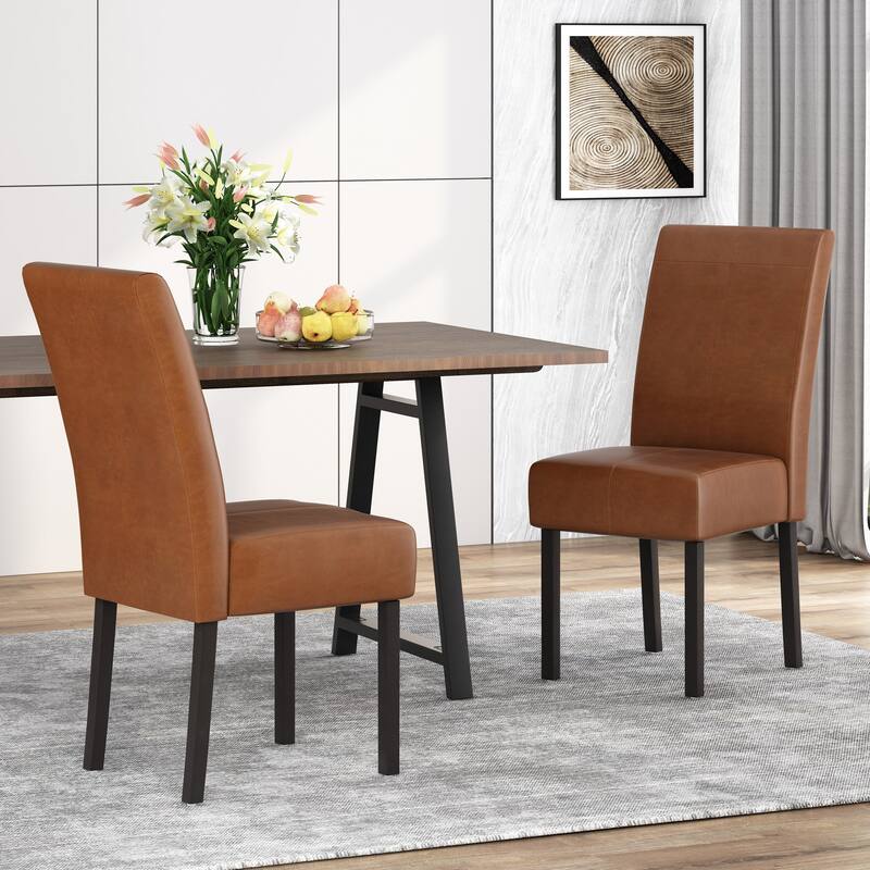 Modern Dining Chairs Set of 2, PU Leather Upholstered Parsons Dining Chairs with Solid Wood Legs for Kitchen, Living Room