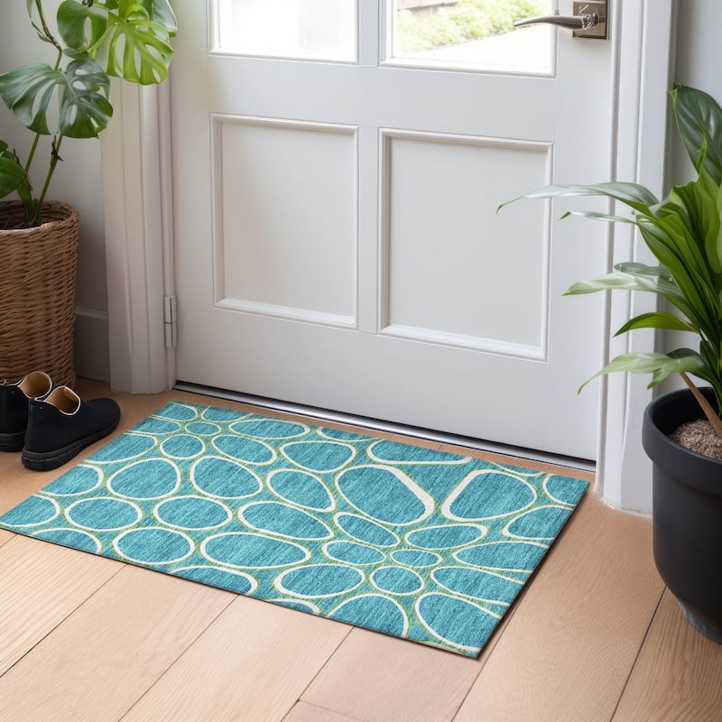 Machine Washable Indoor/ Outdoor Modern Bubbles Chantille Rug - Teal - 1'8" x 2'6"