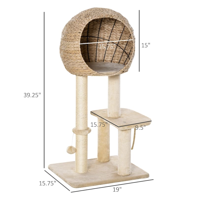 Multi-Level Cat Tree with Condo, Sisal Scratching Posts & Platforms - 19" L × 15.75" W × 39.25" H