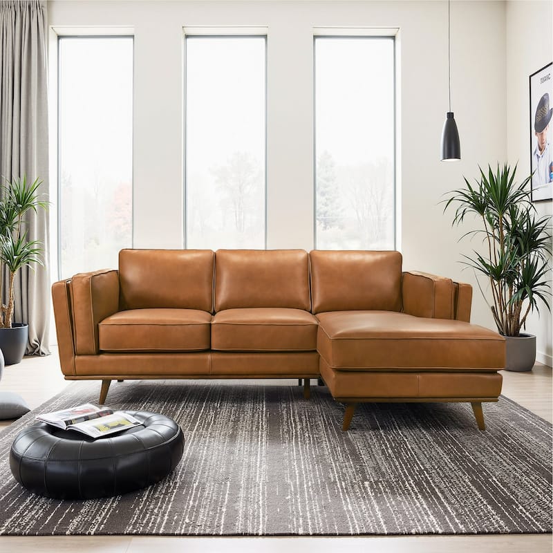 GDFStudio - Chase Genuine Leather 3-Seater 90.9" Right-Facing Sectional Sofa