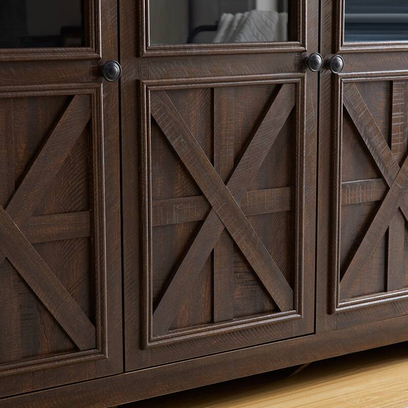 Farmhouse Buffet Cabinet TV Stand with Barn Design, 3 Doors & Metal Handles for Dining Room or Coffee Bar