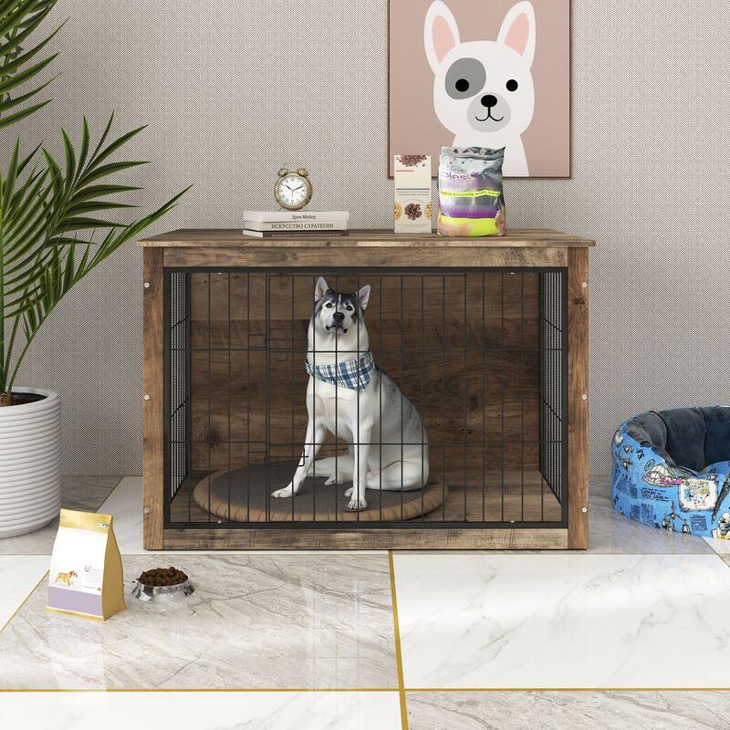 GDF Studio - Bubu Modern Wooden Dog Crate Furniture with Double Doors and Indoor Kennel Design