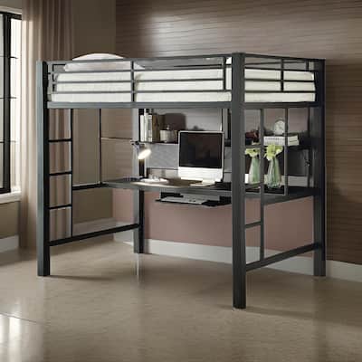 Metal Bunk Bed with Workstation and Guard Rails, Black