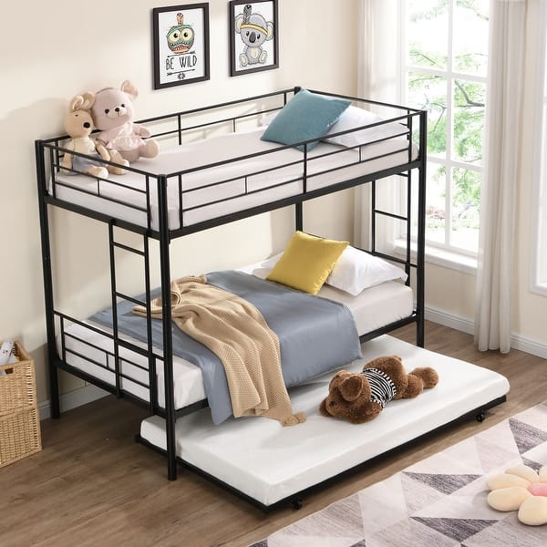 slide 2 of 14, Modern style Metal Bunk Bed Twin Over Twin Black