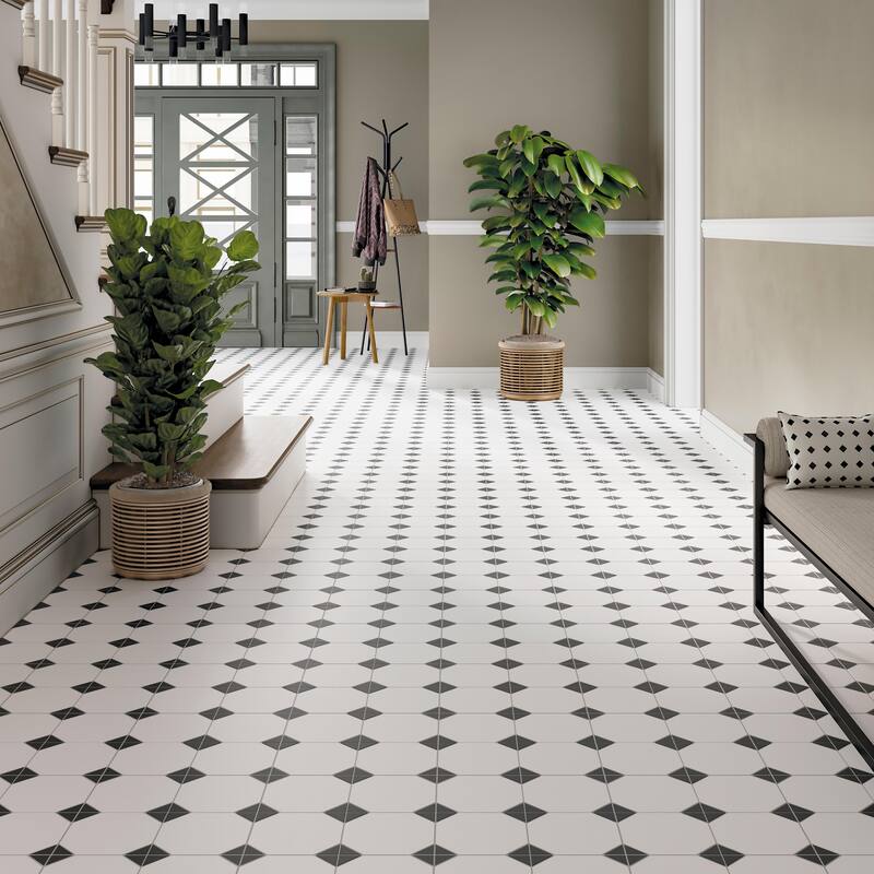 Merola Tile Canterbury Black 12-7/8" x 12-7/8" Porcelain Floor and Wall Tile - Case (9 Tiles)