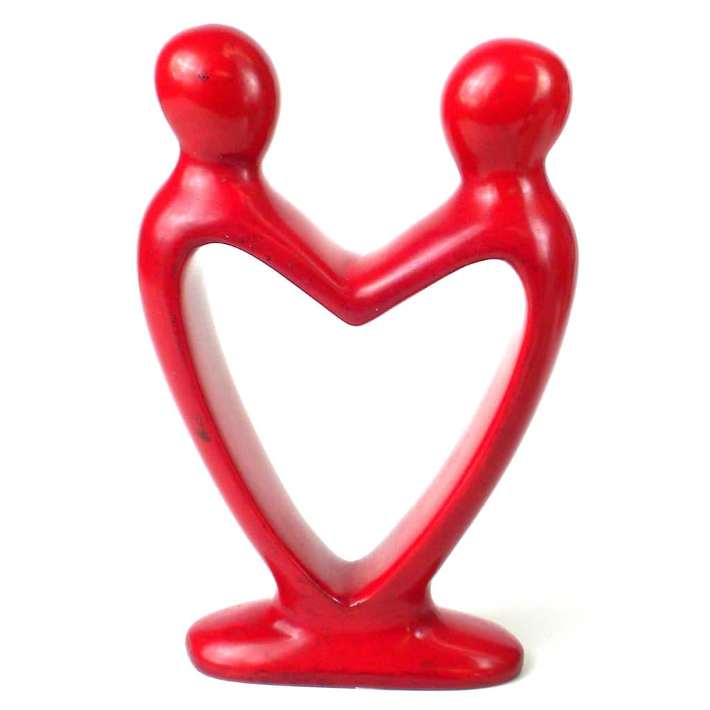 Lovers Heart Stone Sculpture, Red - 6 Inch