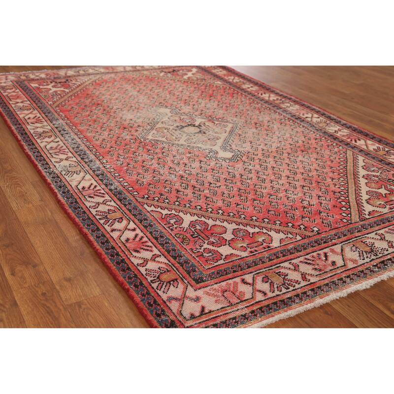 Hand Knotted Oriental 100% Wool Carpet Traditional Geometric Red Botemir Area Rug - 6' 7'' X 4' 2''