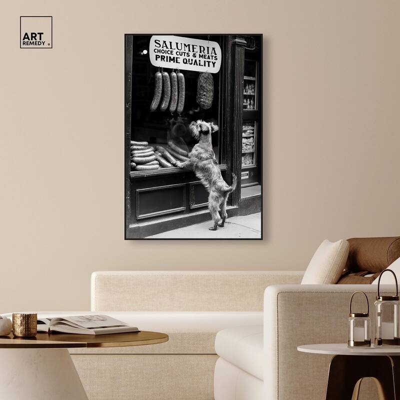 Window Shopping Pup Canvas by Art Remedy
