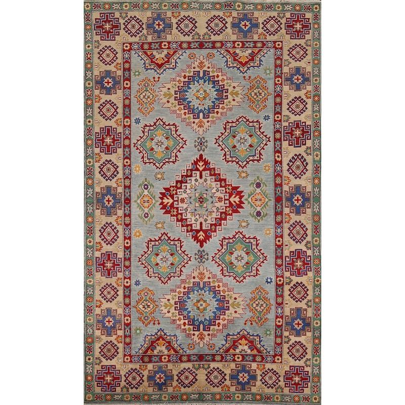 Geometric Kazak Rug Hand-Knotted Wool Carpet - 5'8" x 9'5"