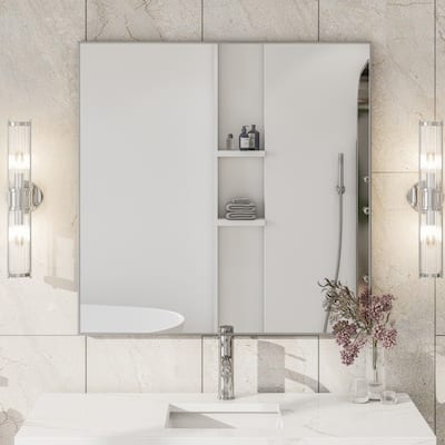 Eviva Sax 30" x 30" Square Brushed Nickel Metal Framed Mirror - Brushed Nickel