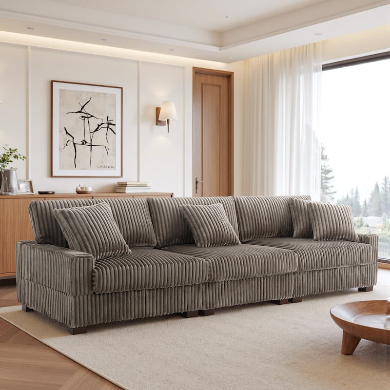 118" W Upholstered Plush Corduroy 3 Seater Sectional Sofa Couch