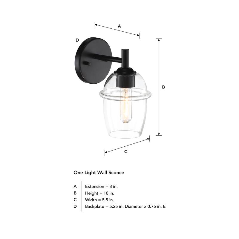 Summer Jazz 5.5 in. 1-Light Matte Black Wall Sconce Light with Clear Glass Shade for Bathrooms