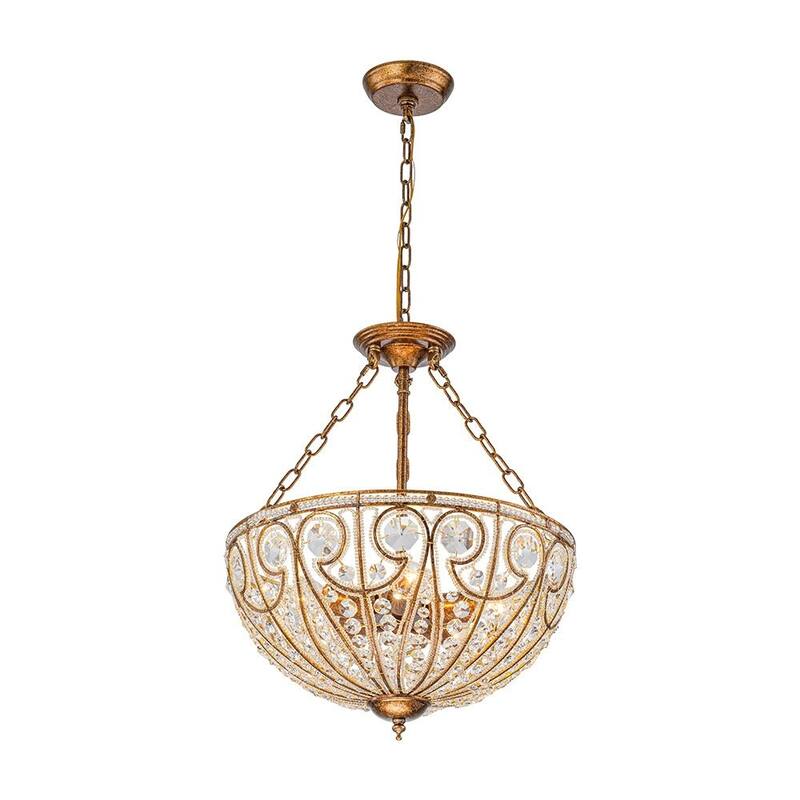 Spanish Antique Gold Bronze Crystal Accented Basket Cage Chandelier