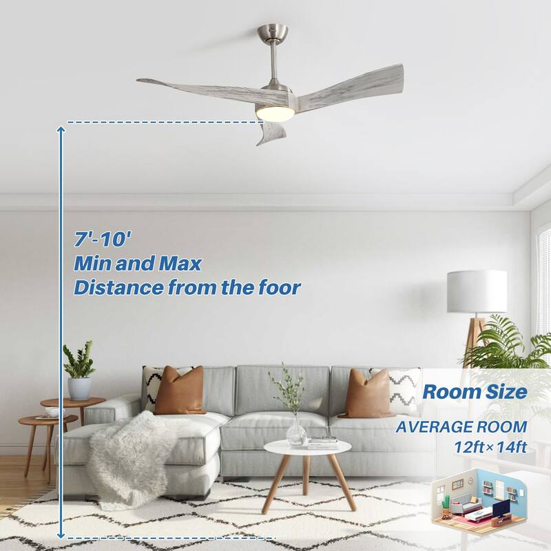 52" Wood 3-Blade Ceiling Fans with Dimmable LED Light and Remote, 6-Speed Reversible DC Motor - 52 inch