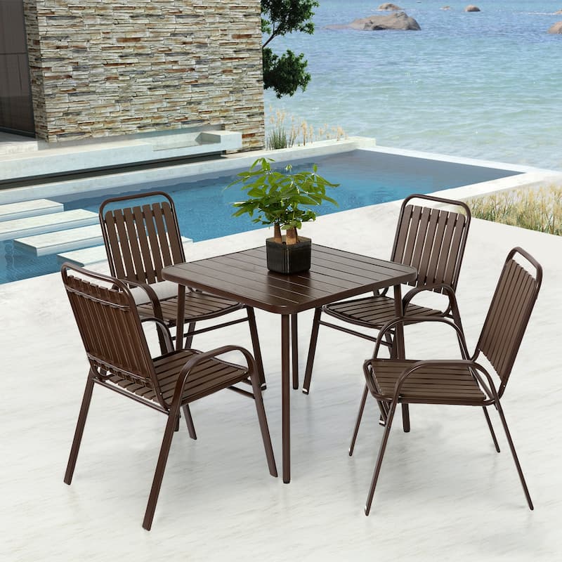5-Piece Plastic chair and steel table Outdoor Dining Set, plastic Chairs and Table Set for Garden Patio
