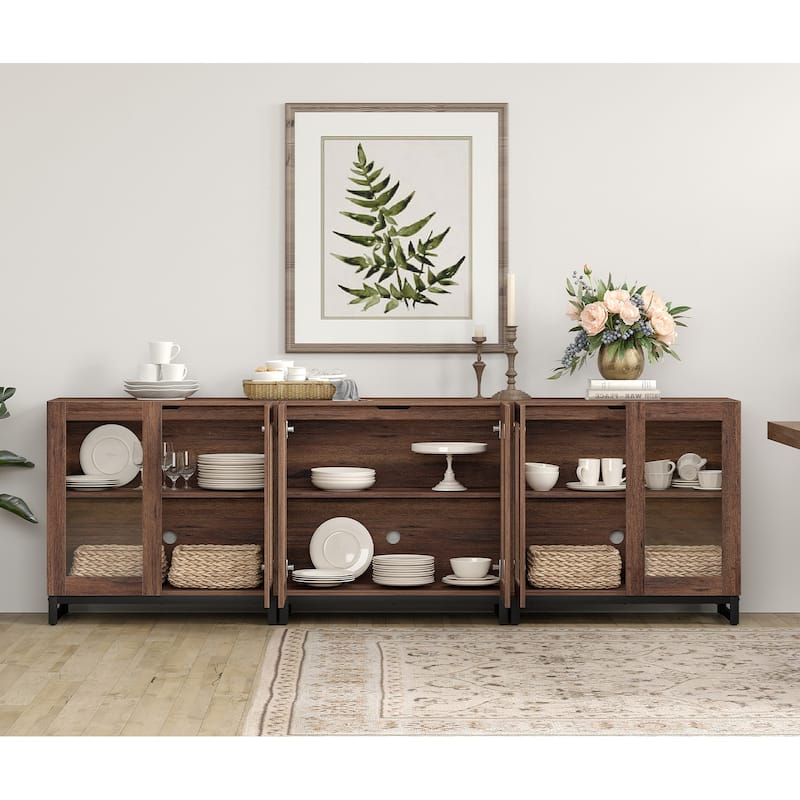WAMPAT Multifunctional Sideboard Buffet Cabinets with Glass Doors, Modern Sideboard with Adjustable Shelf, Coffee Bar Cabinet