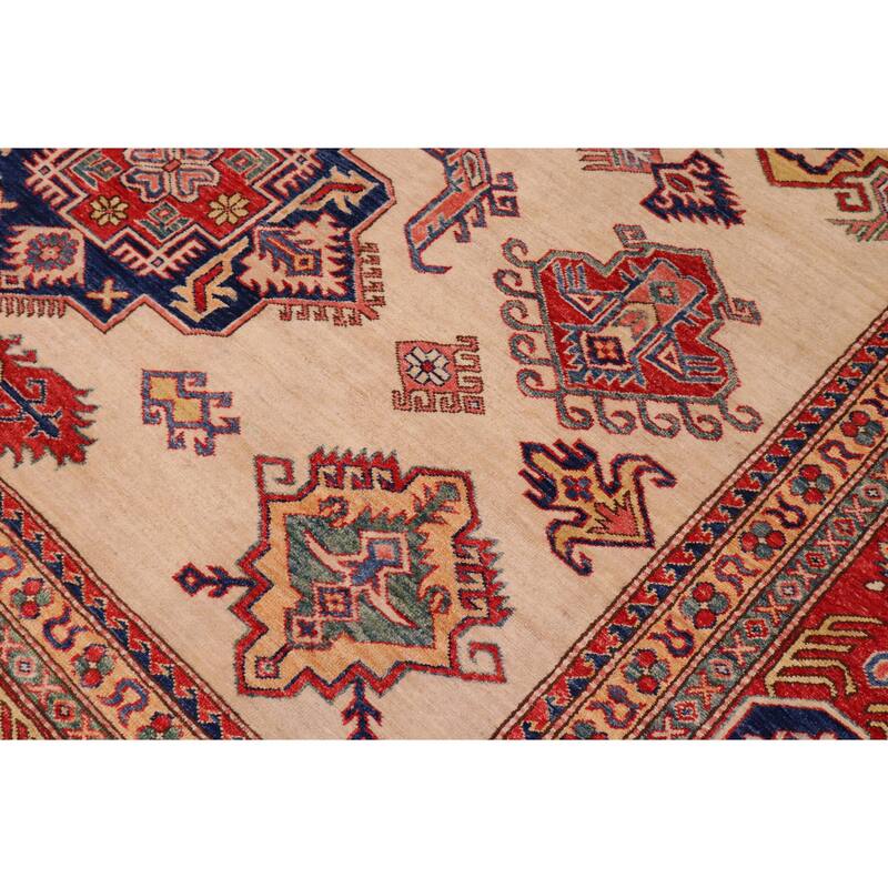 Tribal Super Kazak Aden Natural/Red Hand Knotted Wool Rug - 8'9'' x 11'8''