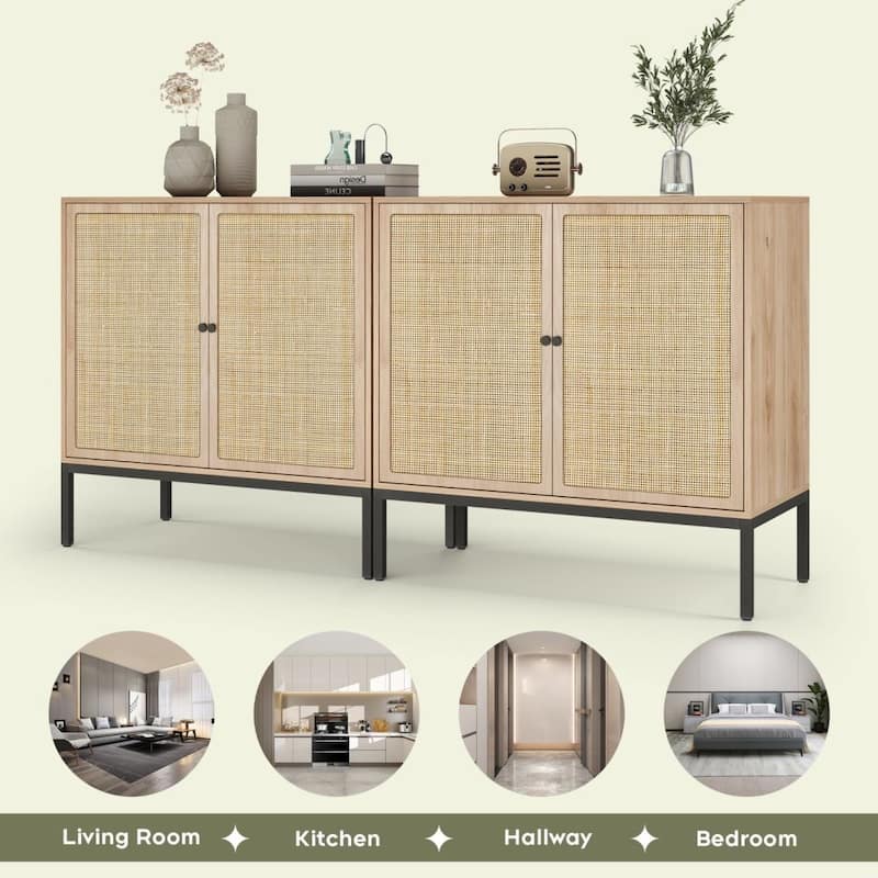 Boho Natural Rattan 31.5" Wide Sideboard (Set of 2)