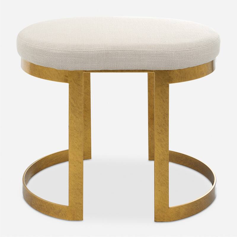 Hand Forged Accent Stool with Upholstered Seat - 24" - Beige and Gold