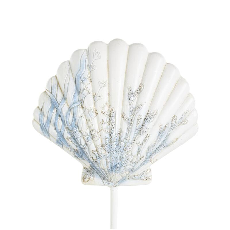 Polystone Sea Life Shell and Starfish Decorative Sculpture with Blue Coral Patterns - Set of 3 White - Roche River Decor