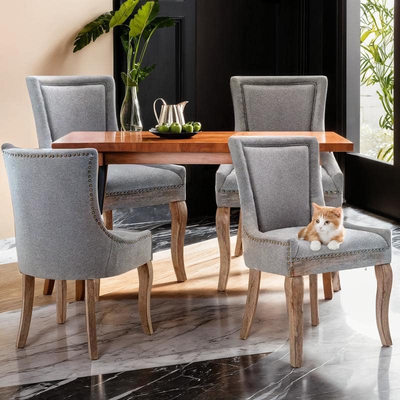 Thickened Side Dining Chair with Solid Wood Legs Set of 4 - Grey