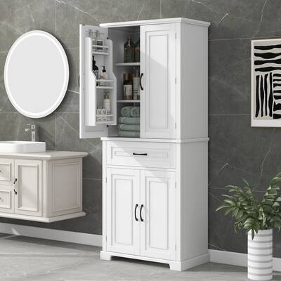 Bathroom Storage Cabinet with Doors and Drawer, Adjustable Shelf, White