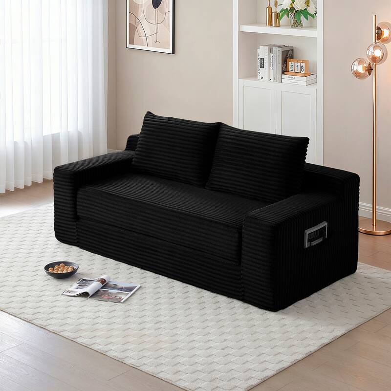 Memory Foam Cloud Loveseat Sofa, 2 in 1 Convertible Folding Couch Bed, No Assembly Compressed Corduroy Floor Lounge Sofa