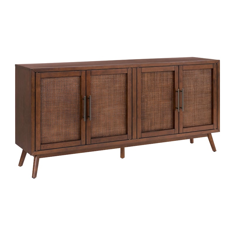 Classic Mid-Century Modern Wood 4-Door Cinnamon Brown TV Stand