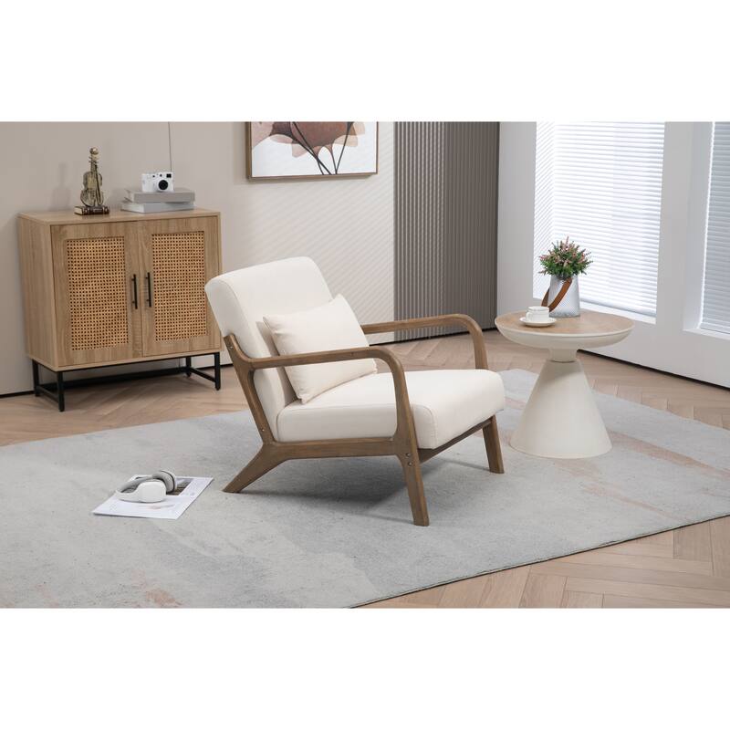 Upholstered Accent Chair with Lumbar Pillow, Living Room Chairs with Solid Wood Frame, Lounge Reading Armchair