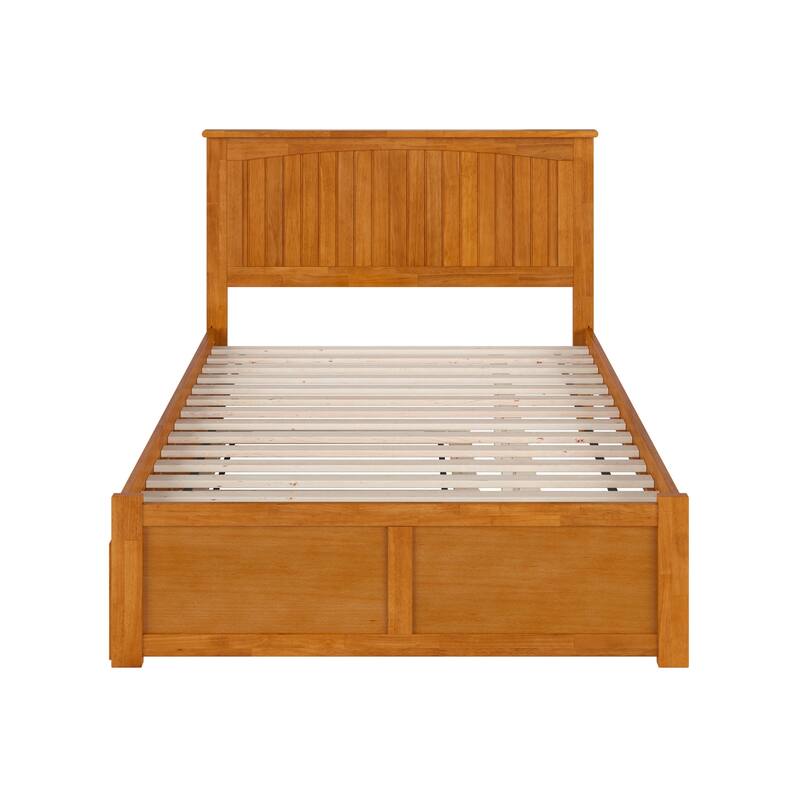 Solid Wood Platform Bed with Trundle - Full Size, Light Toffee Finish, Modern Bedroom Furniture