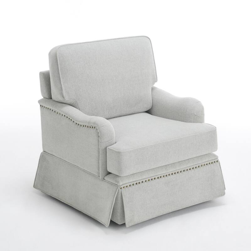 Set of 2 Chenille Swivel Accent Chair with Nailhead Trim Skirt