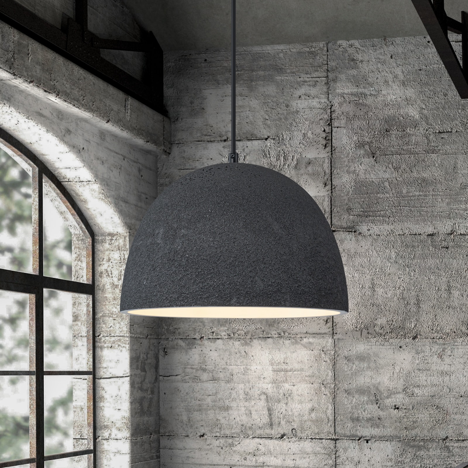 1-Light Industrial Farmhouse Ceramic Dome Pendant Light for Dining Room, Hallway - 12.2 in.