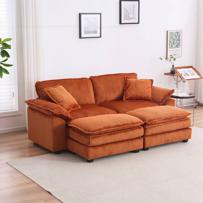 2-seats Sofa With 2 Back Pillows - Orange