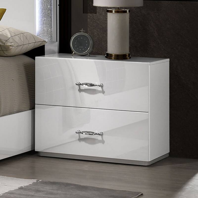 Modern White Finish High-Gloss Bedroom Furniture Set LED Headboard Bed Dresser Mirror Nightstand